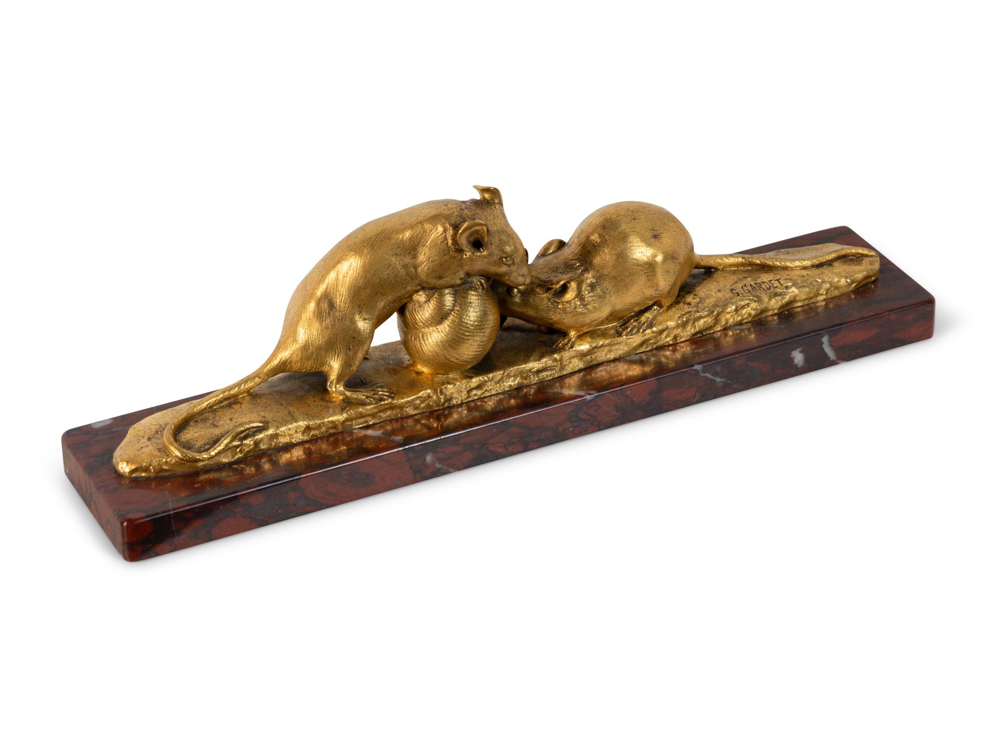 A Gilt-Bronze Group of Two Mice and a Small Shell