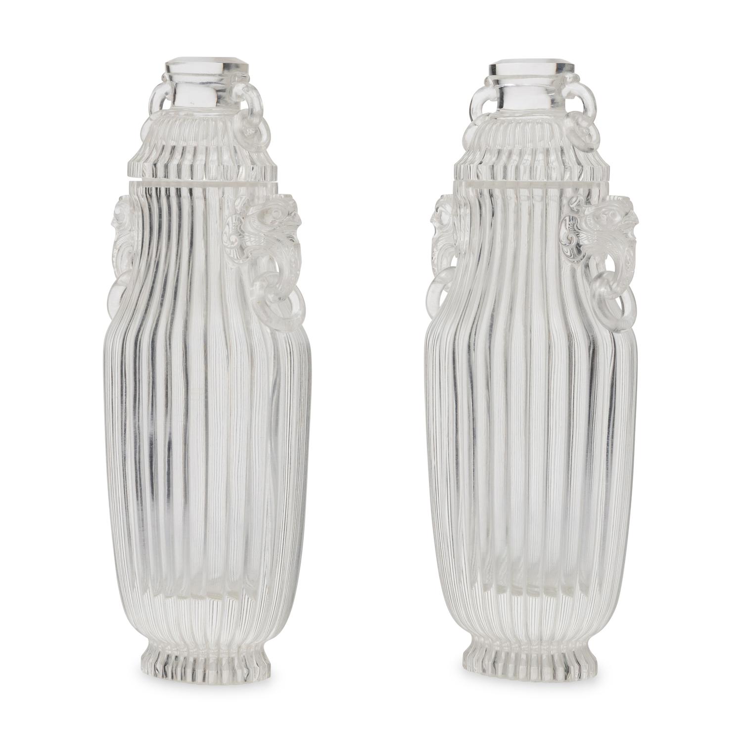 A Pair of Chinese Rock Crystal Covered Vases