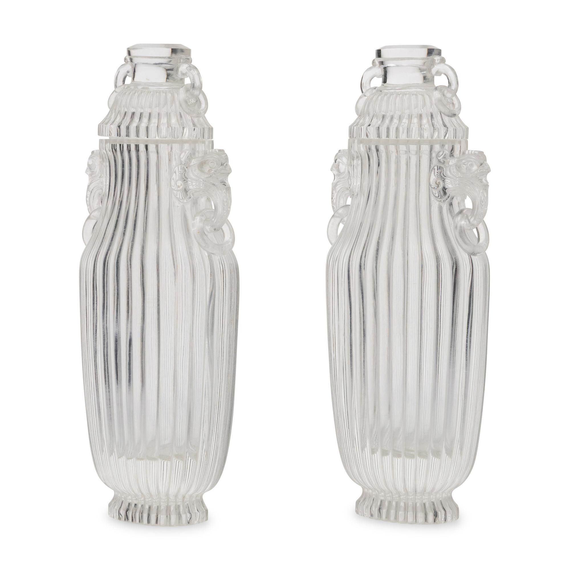 A Pair of Chinese Rock Crystal Covered Vases