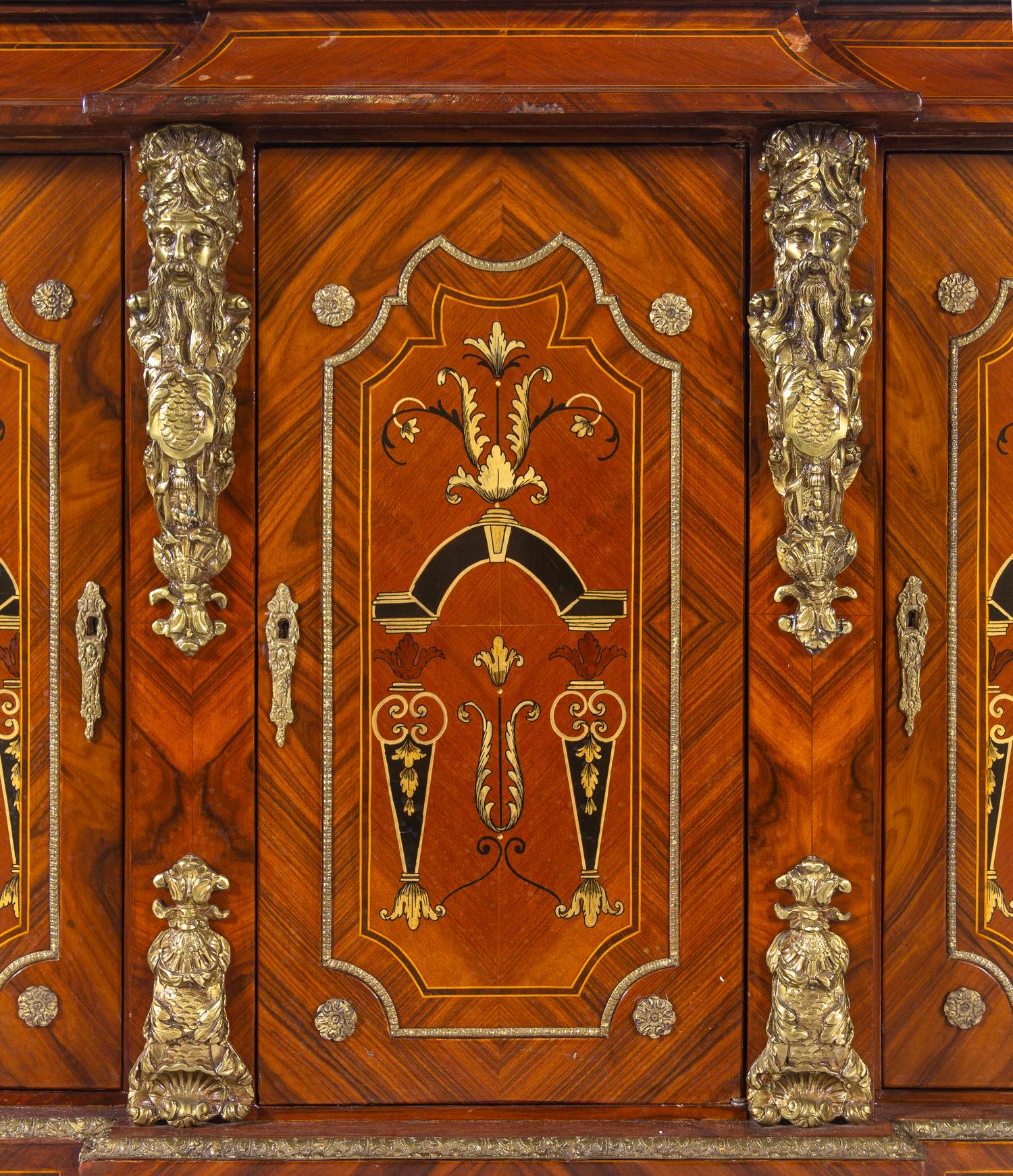 A Napoleon III Style Gilt Metal Mounted Painted Marble-Top Cabinet