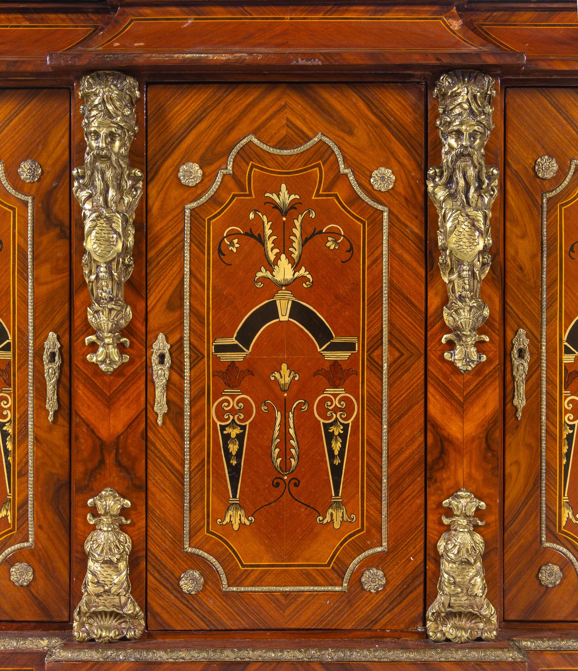 A Napoleon III Style Gilt Metal Mounted Painted Marble-Top Cabinet