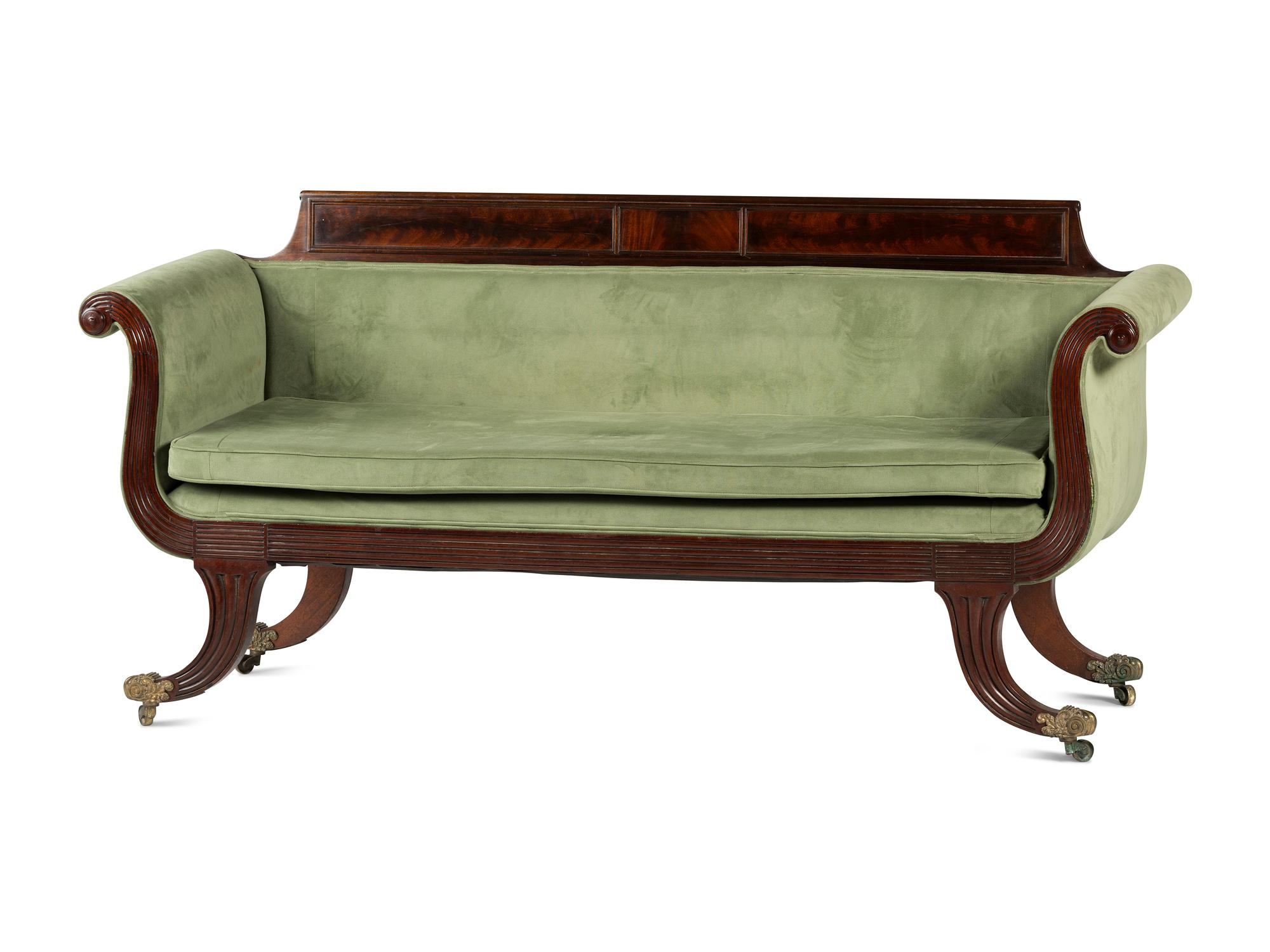 A Classical Velvet Upholstered Mahogany Sofa