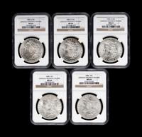 Five Morgan: Lincoln Highway Hoard $1 Coins (NGC MS64)