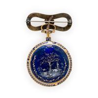 French, Enamel Open Face Pocket Watch Lapel Pin