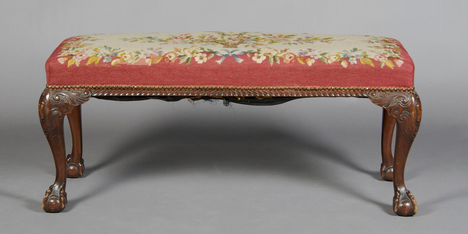 A Chippendale Style Mahogany Bench, Height 18 x width 42 x depth 16 1/2 inches.