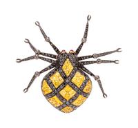 An 18 Karat White Gold, Black Diamond and Yellow Sapphire Spider Brooch,