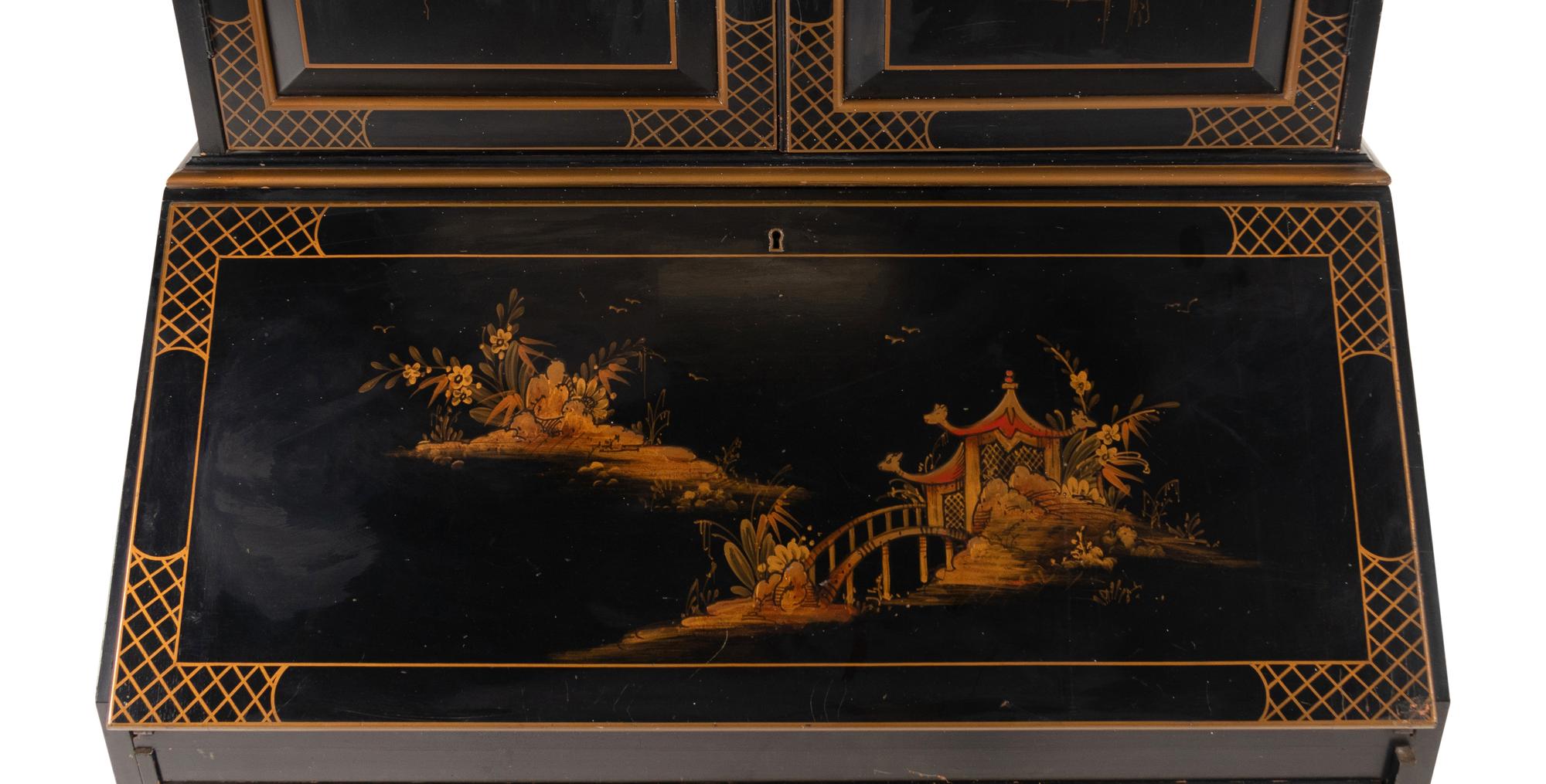 A George III Style Black Japanned Bureau Cabinet