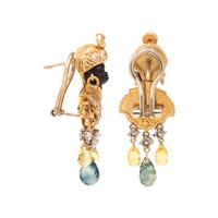 YELLOW GOLD, DIAMOND, GREEN AND YELLOW SAPPHIRE BLACKAMOOR CLIP EARRINGS