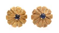 A Pair of Yellow Gold and Sapphire Earclips, 12.30 dwts.