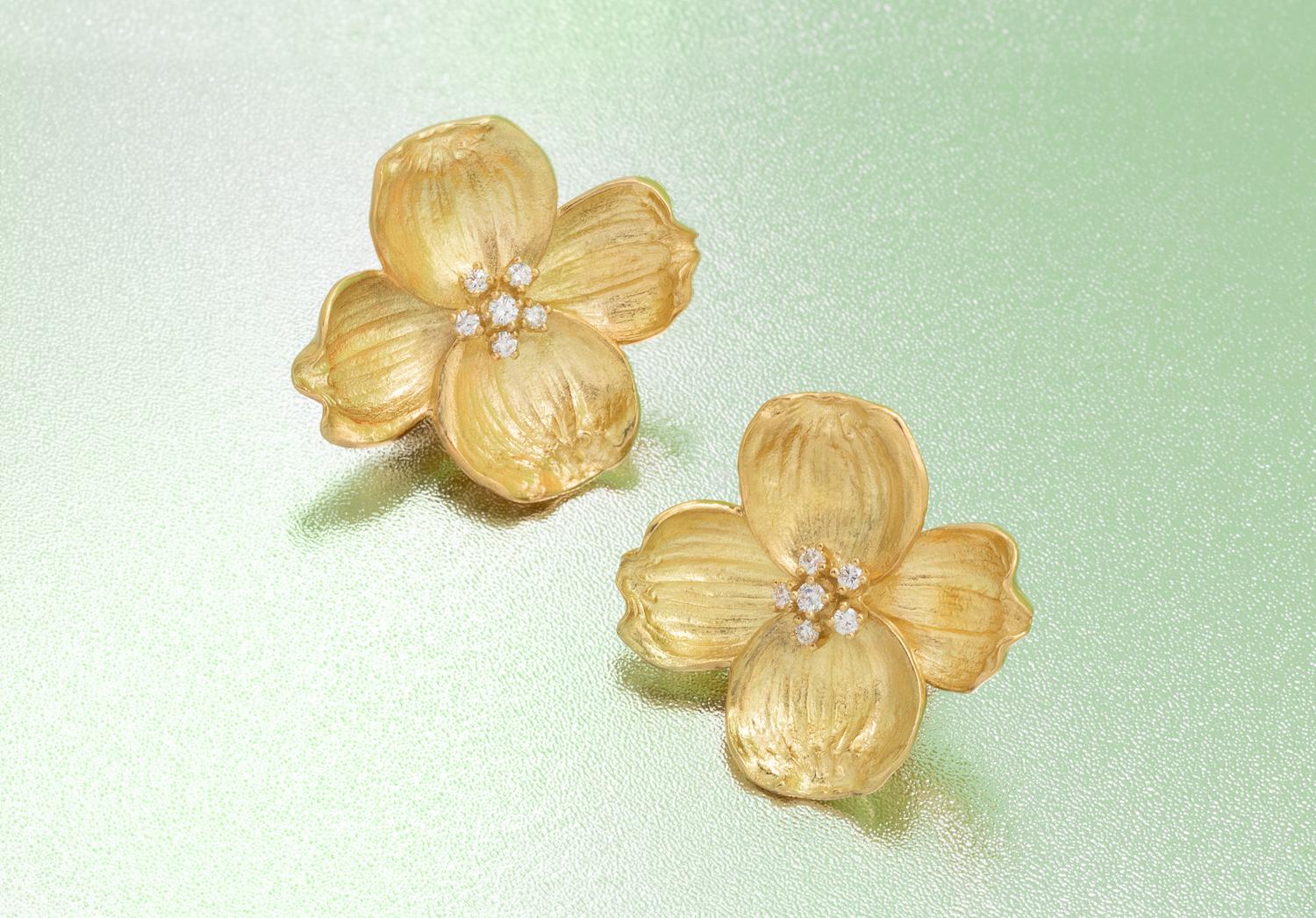 TIFFANY & CO., DIAMOND DOGWOOD FLOWER EARCLIPS