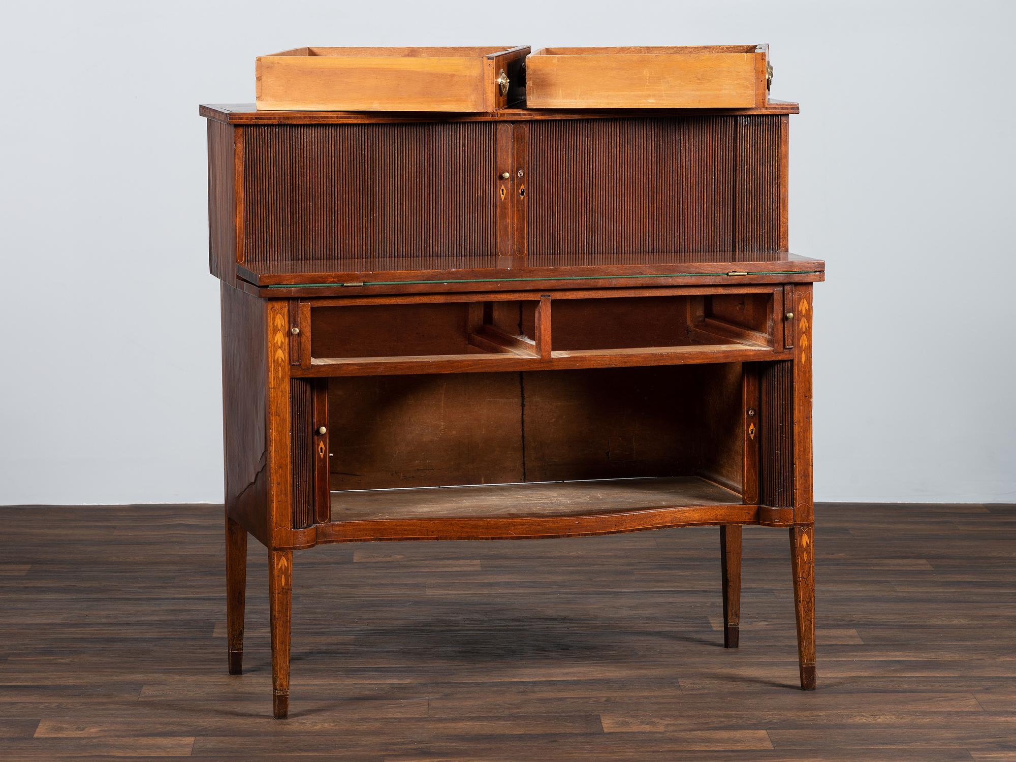 A Federal Mahogany and Marquetry Tambour Desk