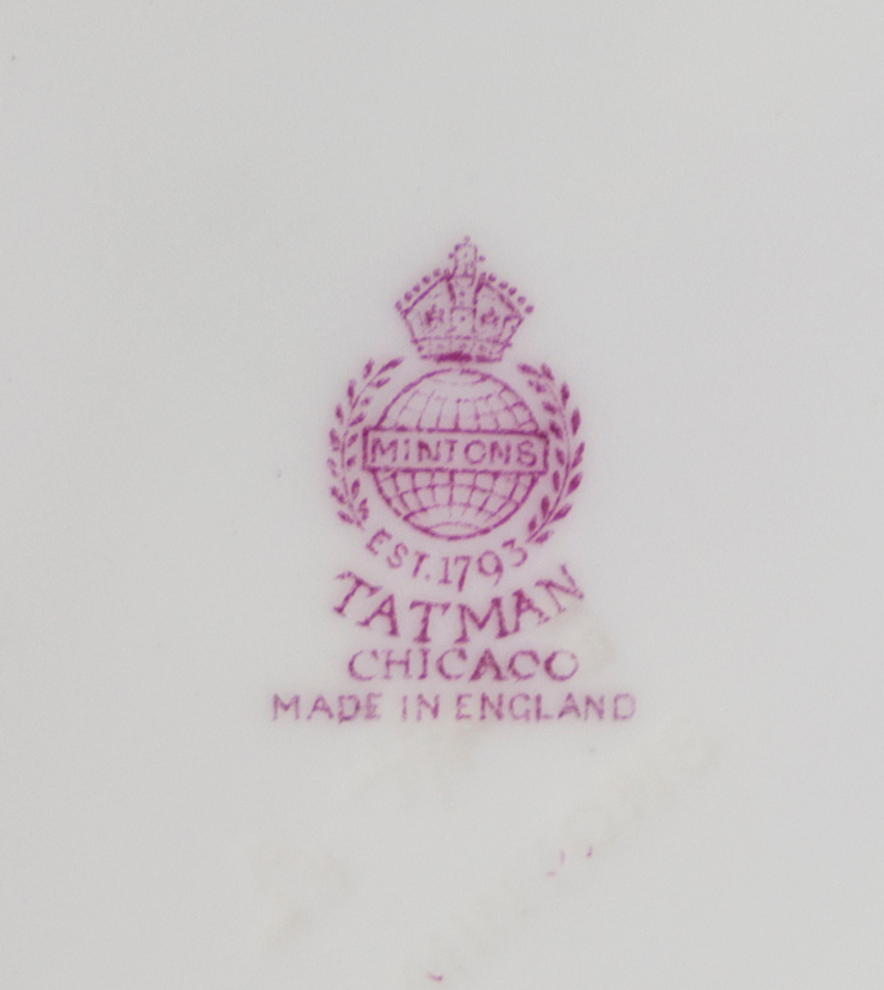 A Set of Twelve Minton Porcelain Dinner Plates, retailed by Tatman, Chicago, Diameter 10 3/8 inches.