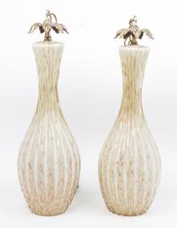 A Pair of Italian Art Glass Pendant Lamps Height 22 inches.