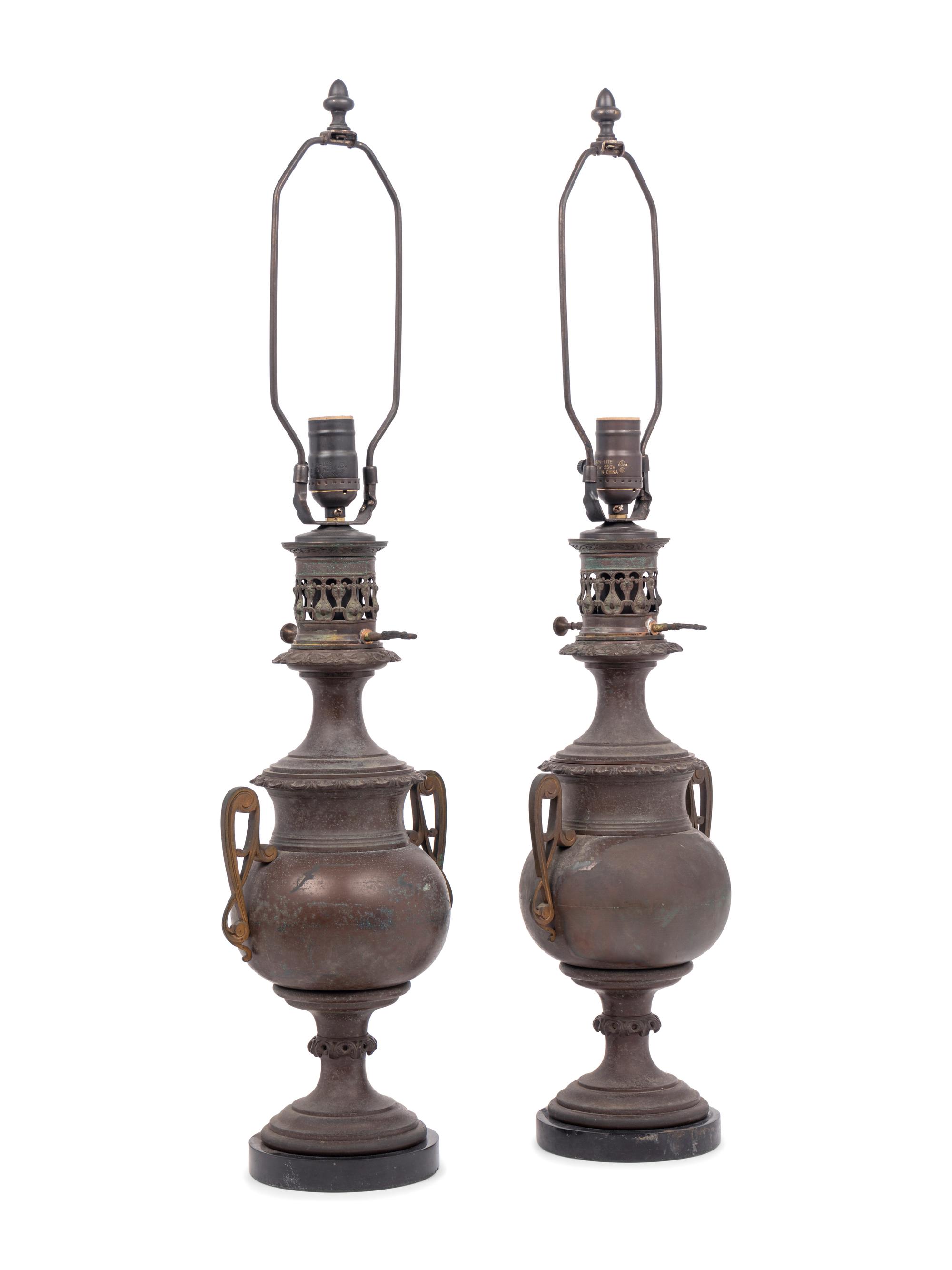 Two Pairs of French Bronze Lamps
