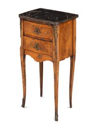 A Louis XV/XVI Transitional Style Marquetry Marble Inset Side Table