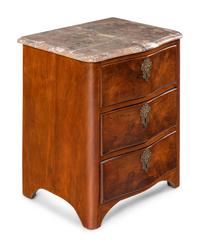 A Louis XV Walnut Marble-Top Small Commode