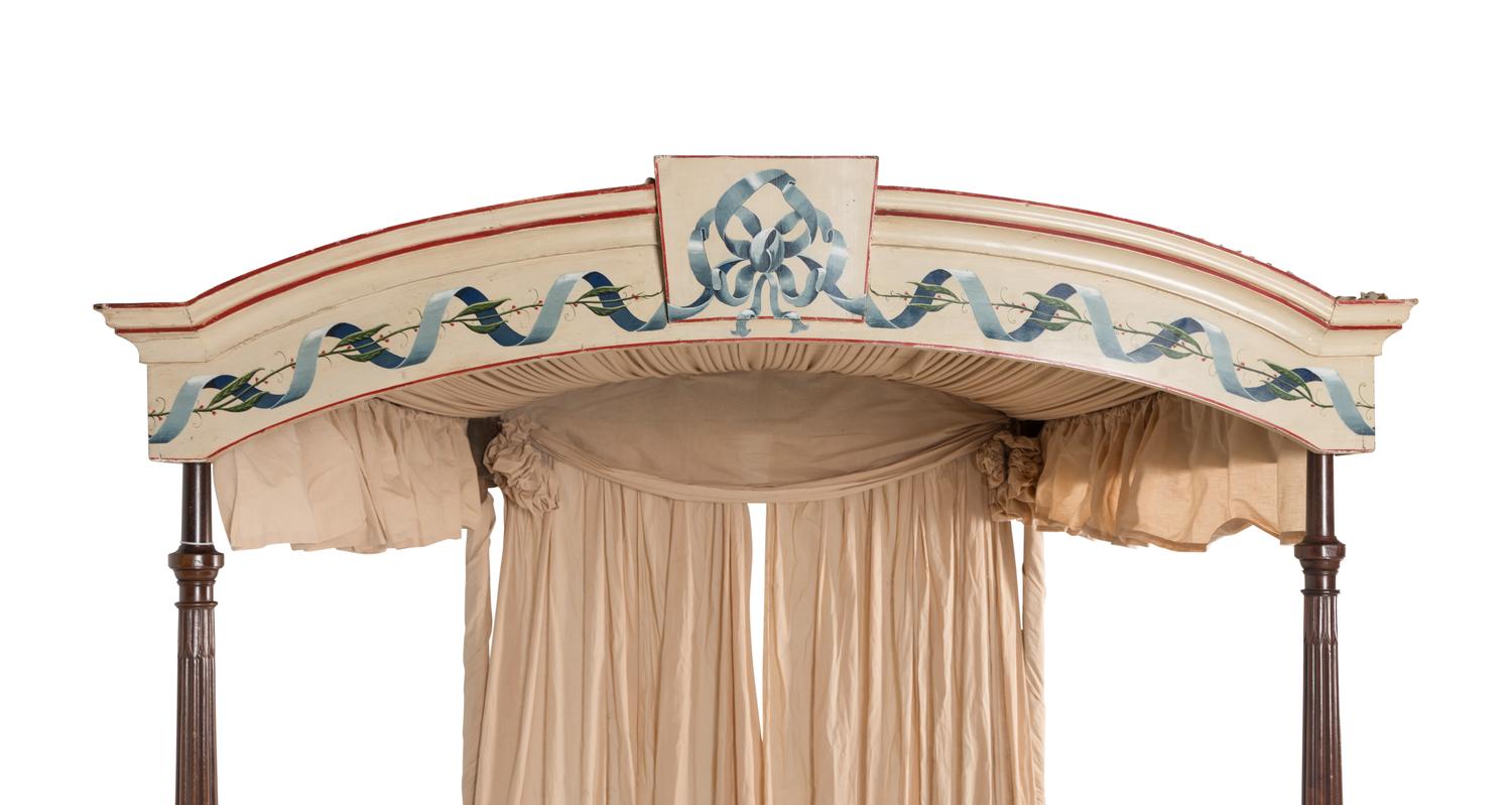A George III Mahogany and Polychrome Decorated Tester Bed