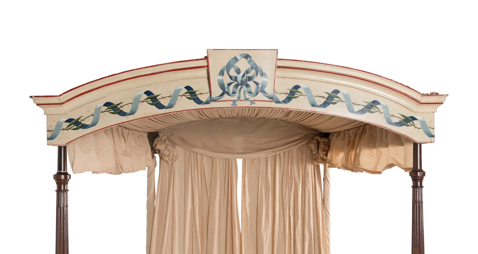 A George III Mahogany and Polychrome Decorated Tester Bed