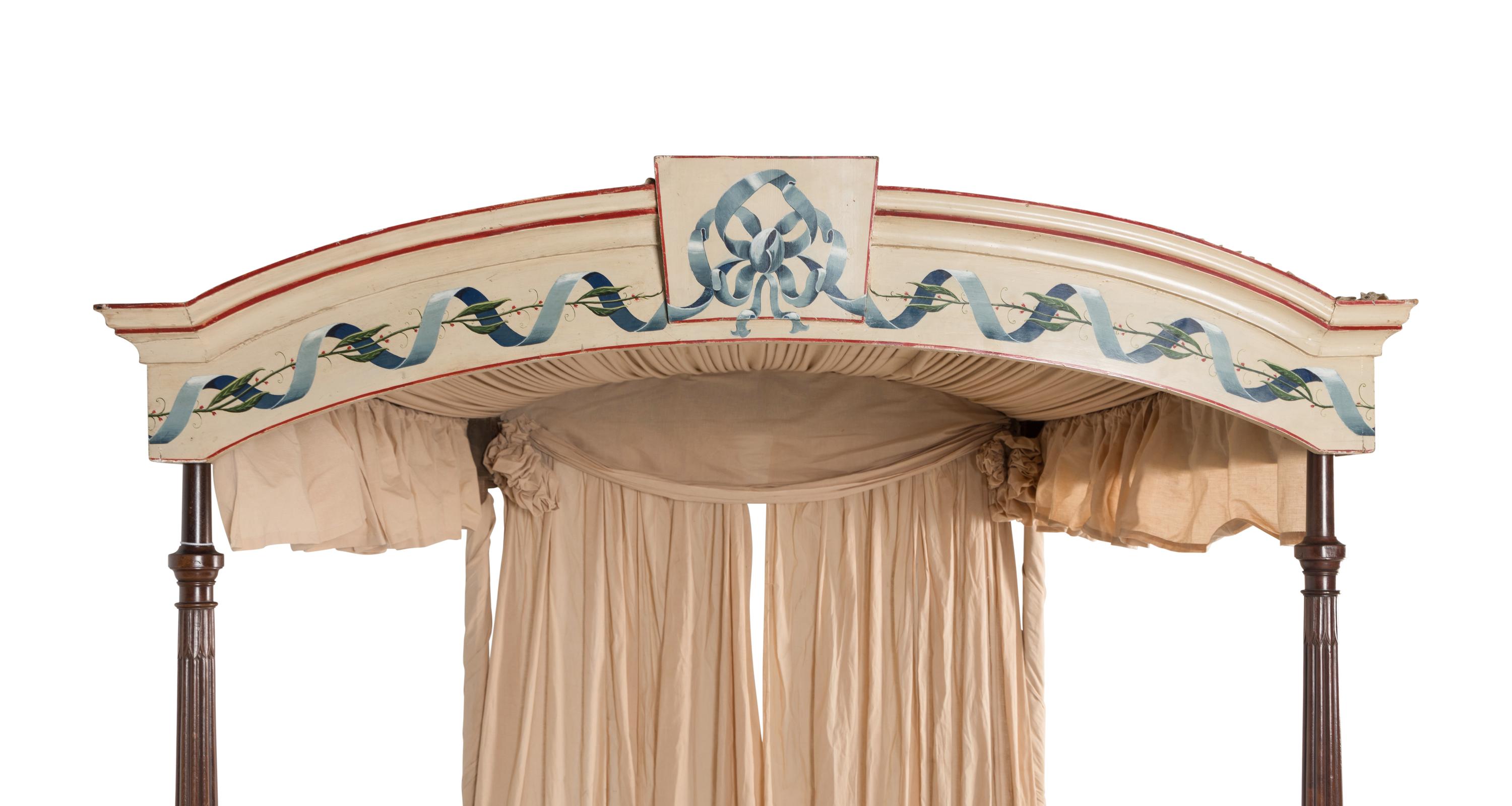 A George III Mahogany and Polychrome Decorated Tester Bed