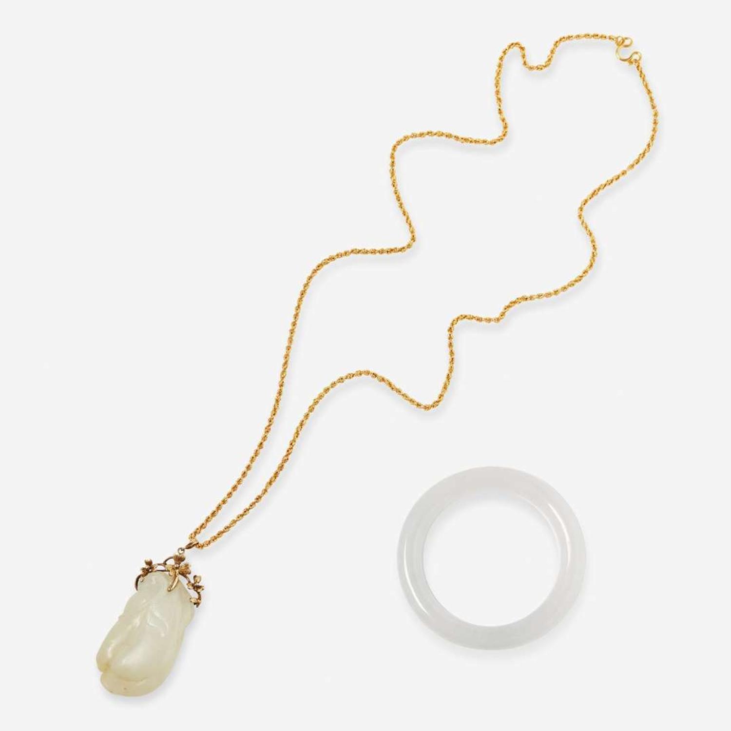 A Jade Bangle Bracelet and Necklace