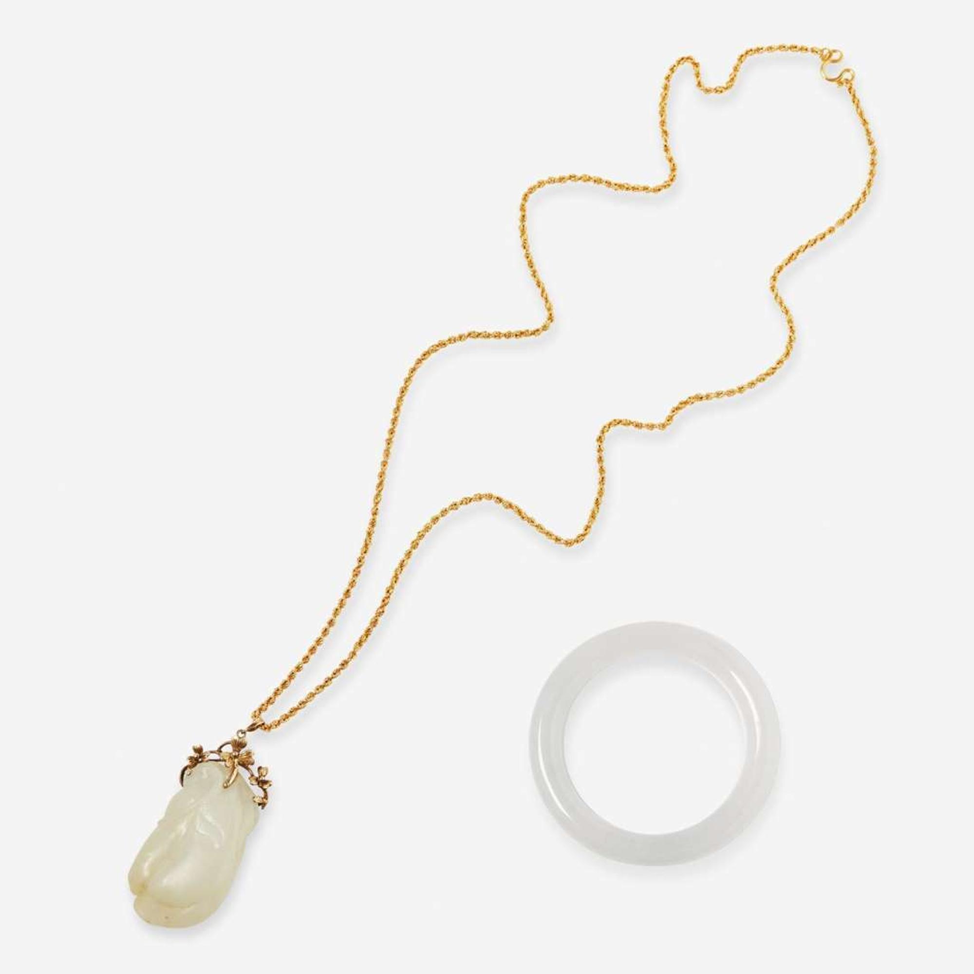 A Jade Bangle Bracelet and Necklace