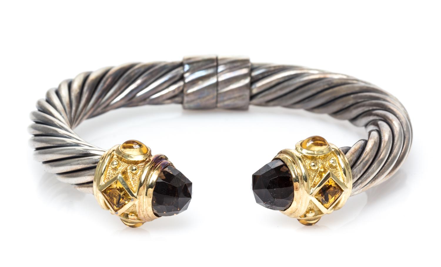 A Sterling Silver, 18 Karat Yellow Gold, Smoky Quartz and Citrine 'Renaissance' Bracelet, David Yurman, 37.20 dwts.