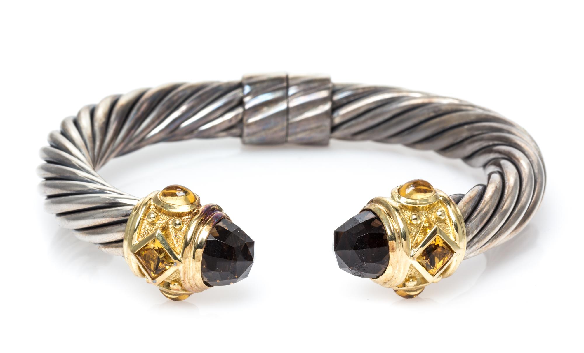 A Sterling Silver, 18 Karat Yellow Gold, Smoky Quartz and Citrine 'Renaissance' Bracelet, David Yurman, 37.20 dwts.