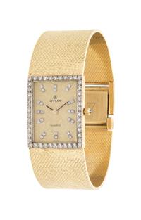 A 14 Karat Yellow Gold and Diamond Wristwatch, Cyma, 37.90 dwts.