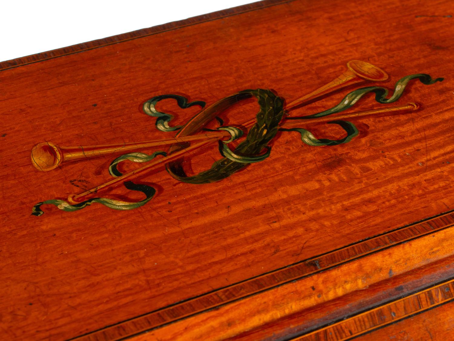 An Edwardian Paint Decorated Satinwood Slant-Front Bureau