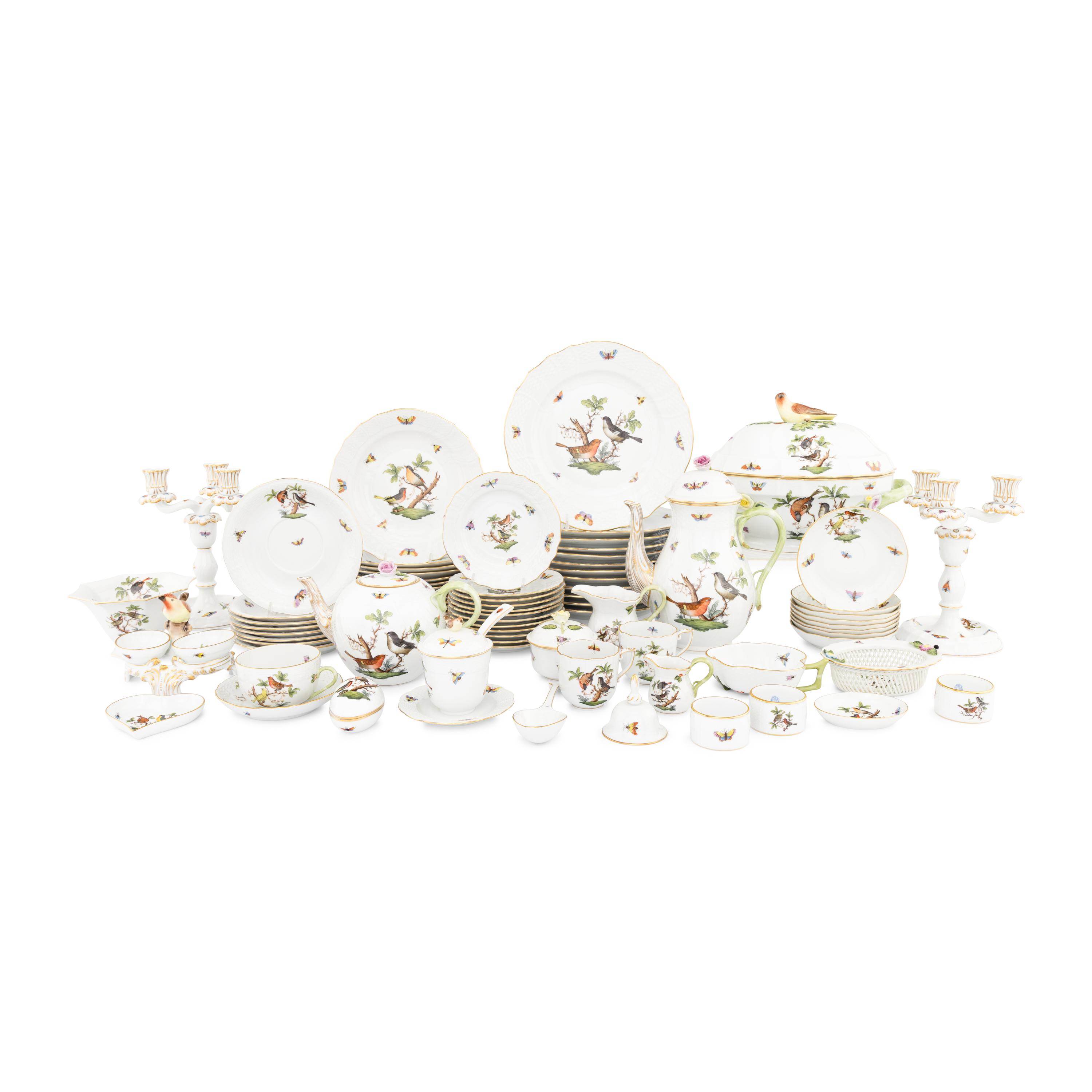 An Extensive Herend Rothschild Bird Porcelain Table Service