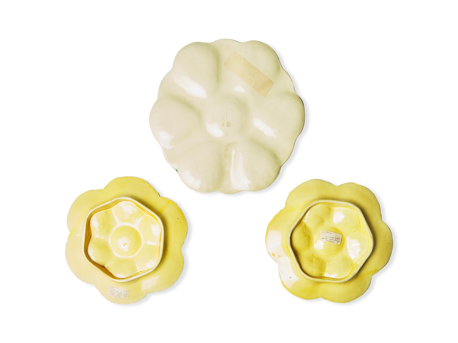 A Group of Three Majolica Oyster Plates