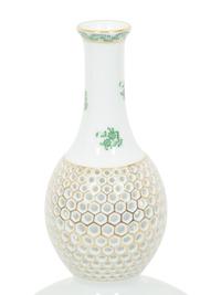A Group of Three Herend Chinese Bouquet Green Porcelain Articles