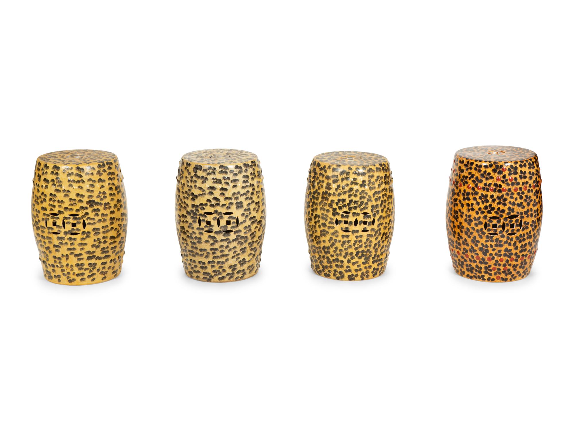 Four Leopard Print Glazed Ceramic Garden Seats