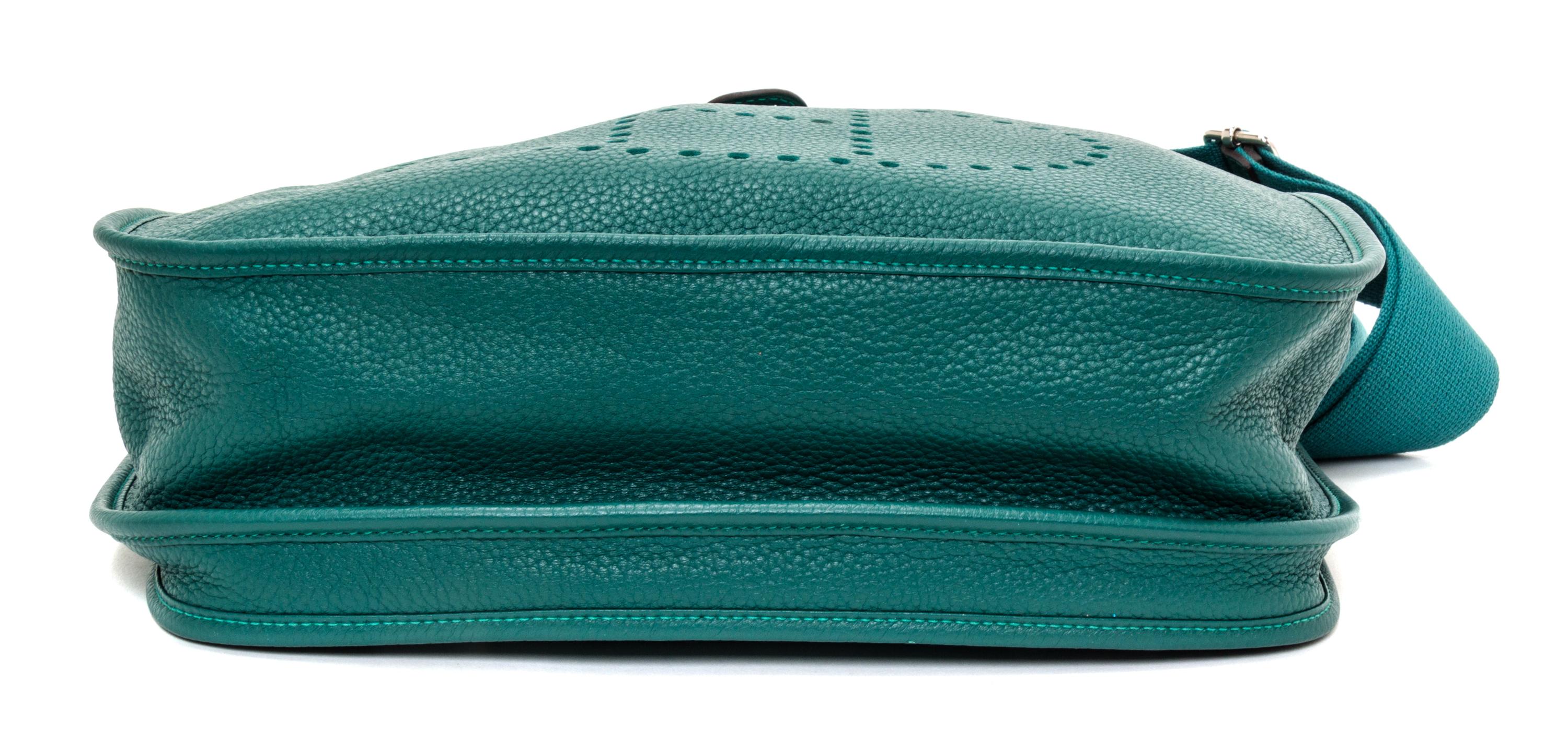 An Hermes Malachite Green Evelyne III GM Handbag, 13" x 12" x 3".