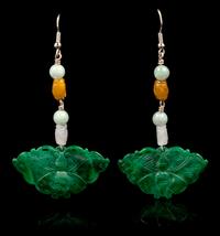 A Pair of Chinese Spinach Jade Butterfly-Form Earrings
