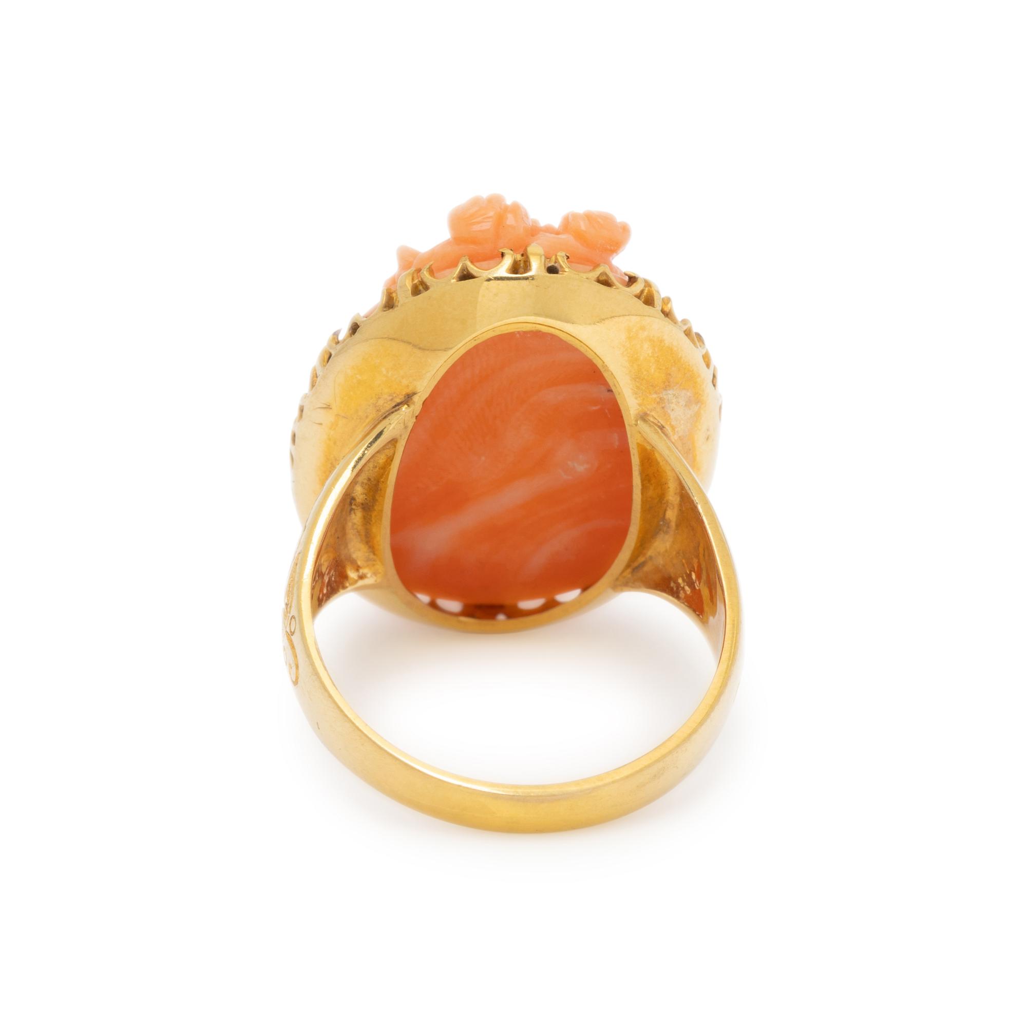 CORAL CAMEO AND YELLOW GOLD RING