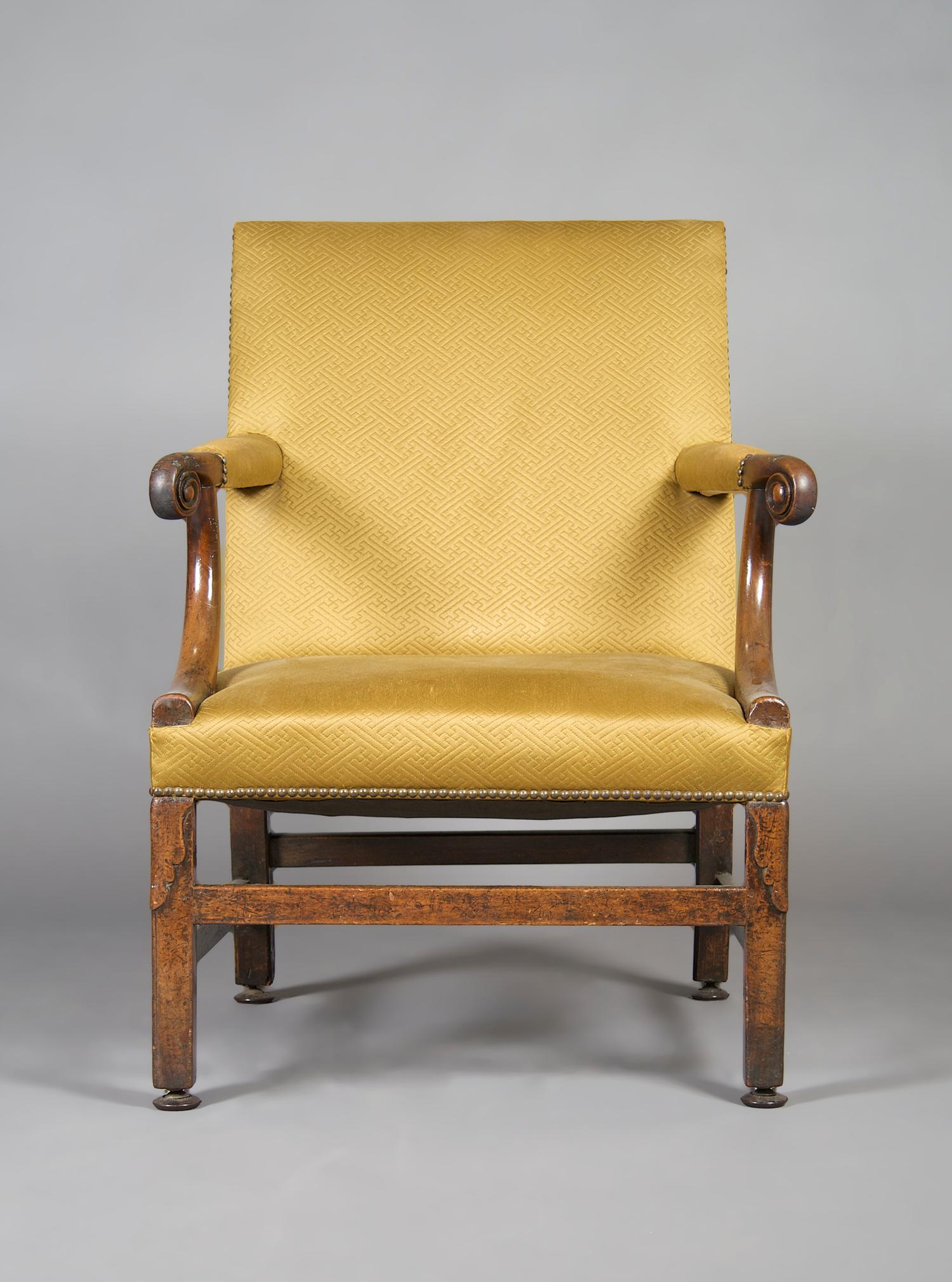 An English Walnut Library Chair, Height 37 1/4 inches.