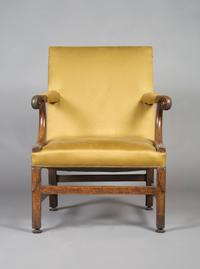 An English Walnut Library Chair, Height 37 1/4 inches.