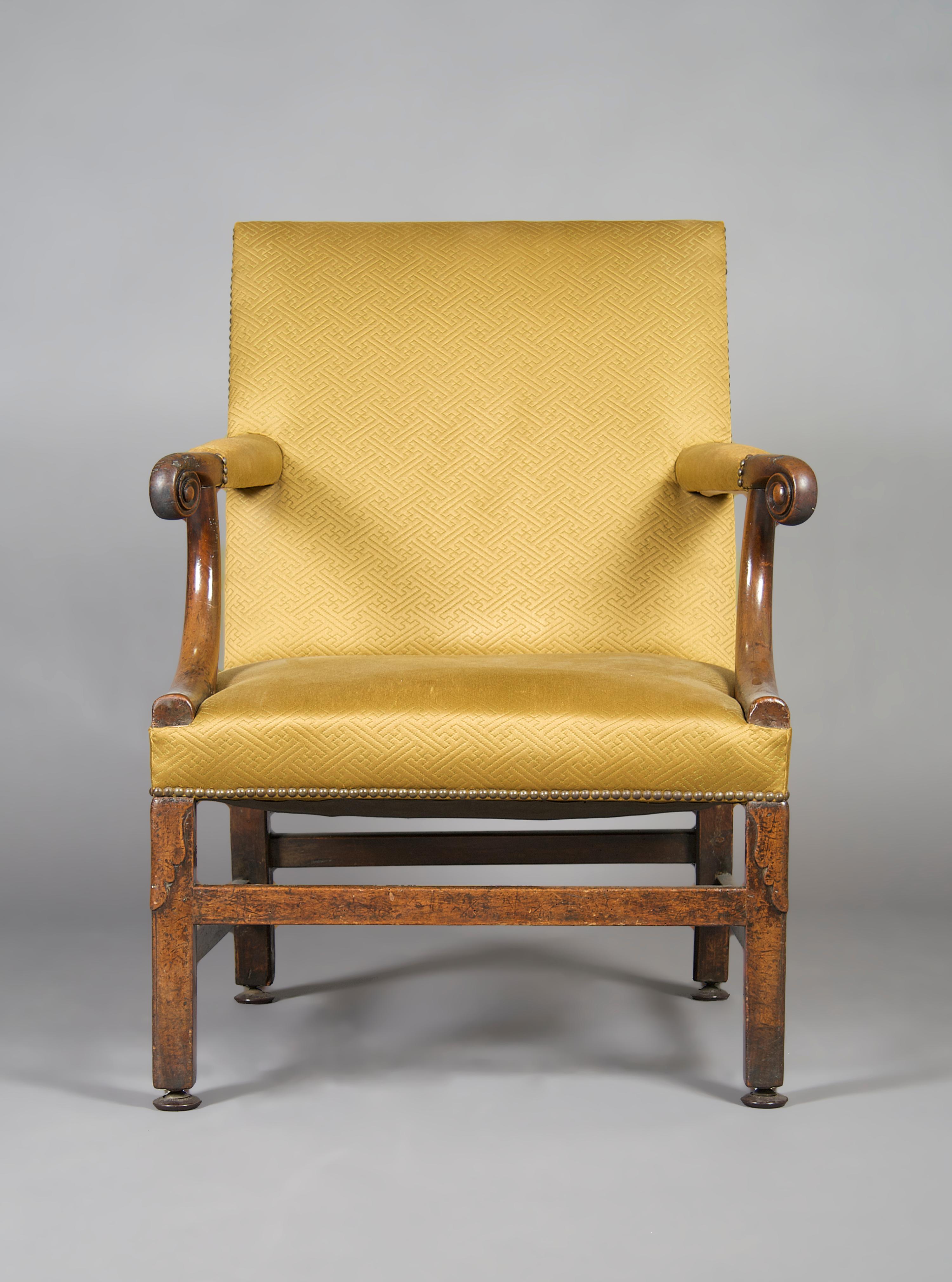An English Walnut Library Chair, Height 37 1/4 inches.