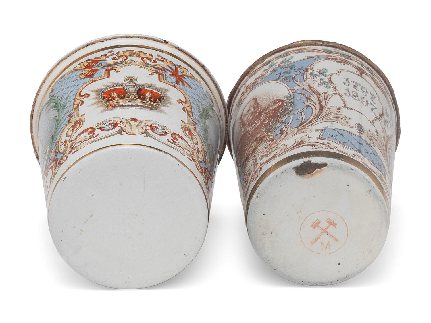 Six Tin Enameled Commemorative Beakers