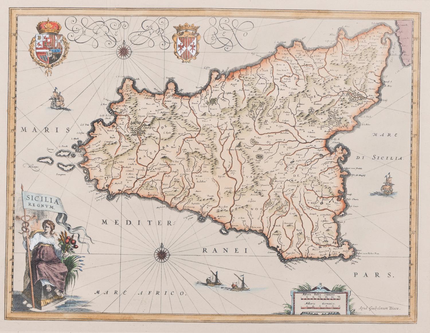 [MAPS]. A Group of 4 engraved maps with hand-coloring depicting Rome, Florence, Sicily, and America, comprising: