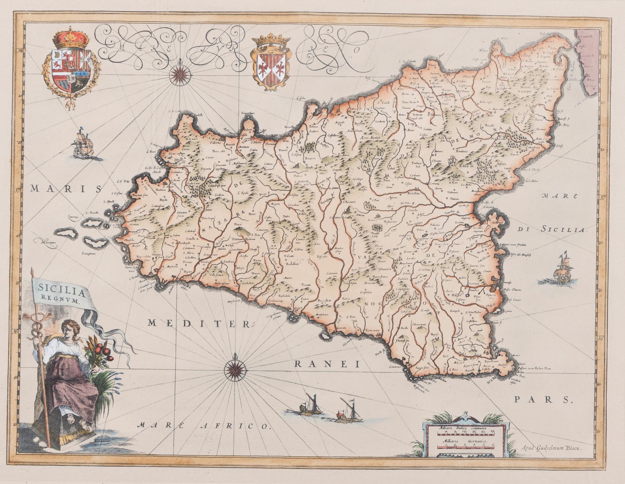 [MAPS]. A Group of 4 engraved maps with hand-coloring depicting Rome, Florence, Sicily, and America, comprising: