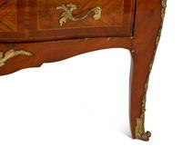 A Louis XV Style Gilt Metal Mounted Parquetry Kingwood Marble-Top Commode