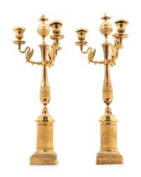 A Pair of Louis Philippe Gilt Bronze Three-Light Candelabra