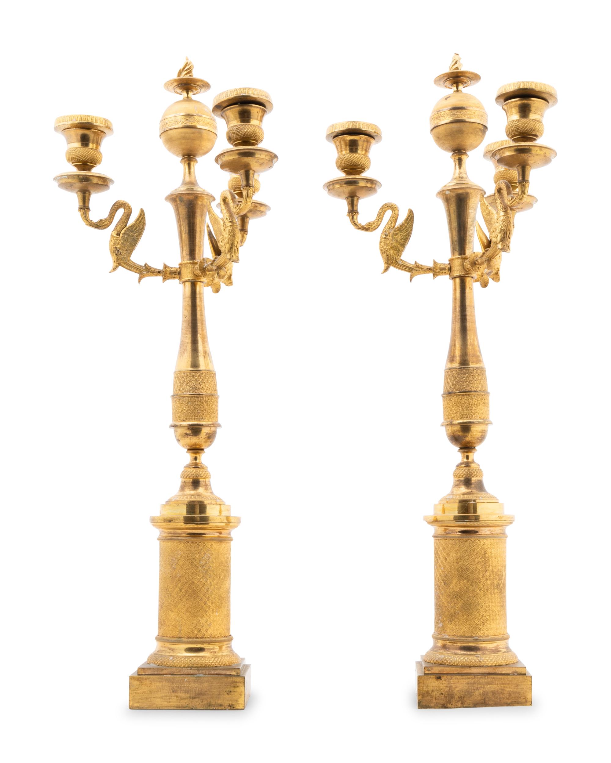 A Pair of Louis Philippe Gilt Bronze Three-Light Candelabra