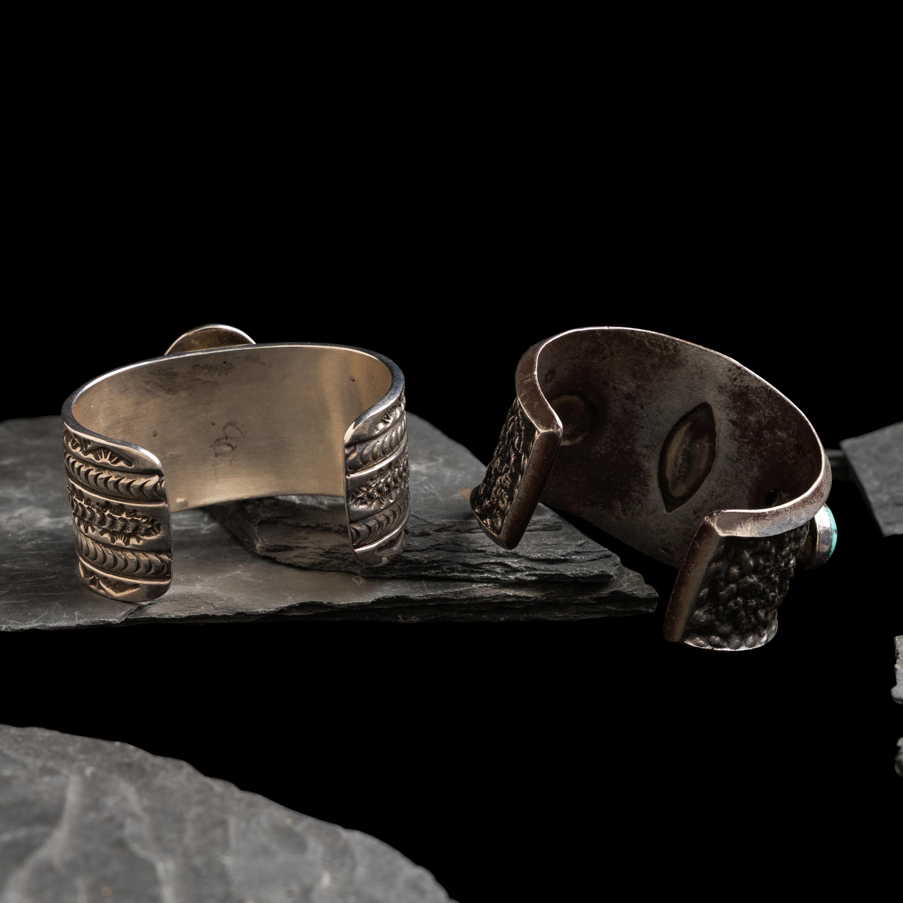 Navajo Wide Silver and Turquoise Cuff Bracelets