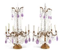 A Pair of Louis XV Gilt Bronze, Rock Crystal and Amethyst Girandoles Height 31 1/2 inches.