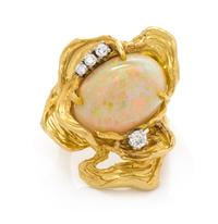 A Yellow Gold, Opal and Diamond Ring, 11.70 dwts.