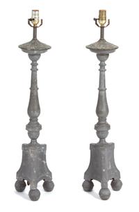 A Pair of Louis XVI Style Pewter Torcheres Height 30 inches. — 19TH CENTURY