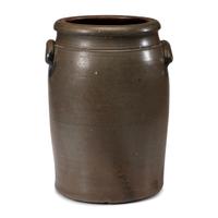 A Four-Gallon A.D. Clements Andy, West Virginia Cobalt and Stencil Decorated Stoneware Crock